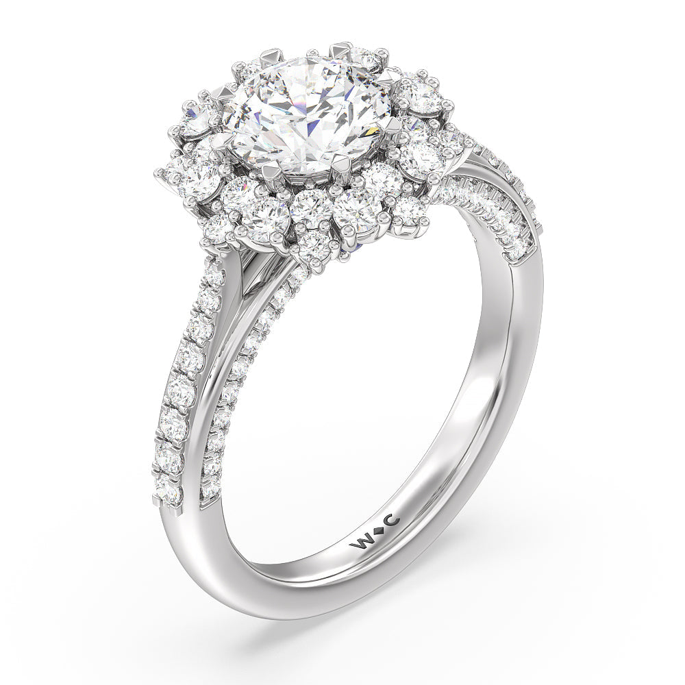 Hydrangea Bloom Halo Engagement Ring with Round Cut Diamond in 14KT Platinum view 3
