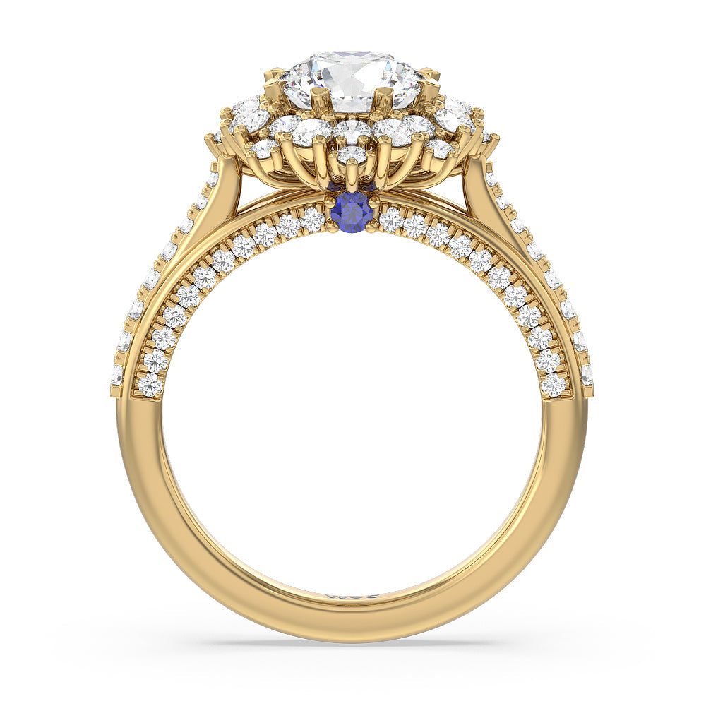 Hydrangea Bloom Halo Engagement Ring with Round Cut Diamond in 14KT Yellow Gold view 2
