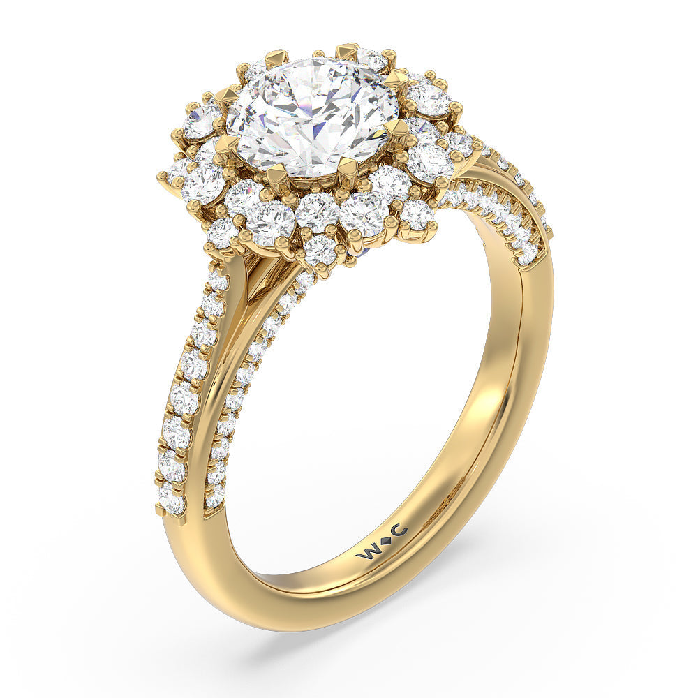 Hydrangea Bloom Halo Engagement Ring with Round Cut Diamond in 14KT Yellow Gold view 3

