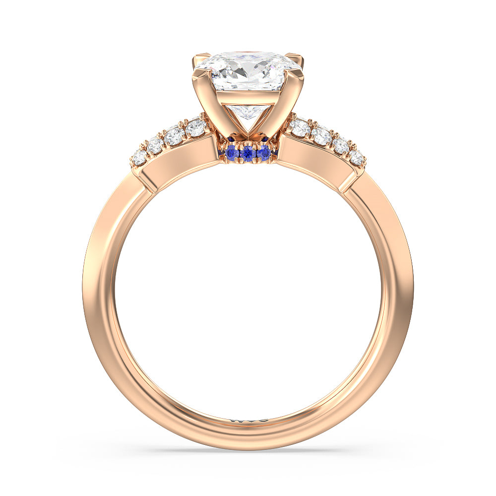 Cushion Cut Something Blue Bluebell Floral Engagement Ring with Lab Grown Diamond in 14KT Rose Gold view 2
