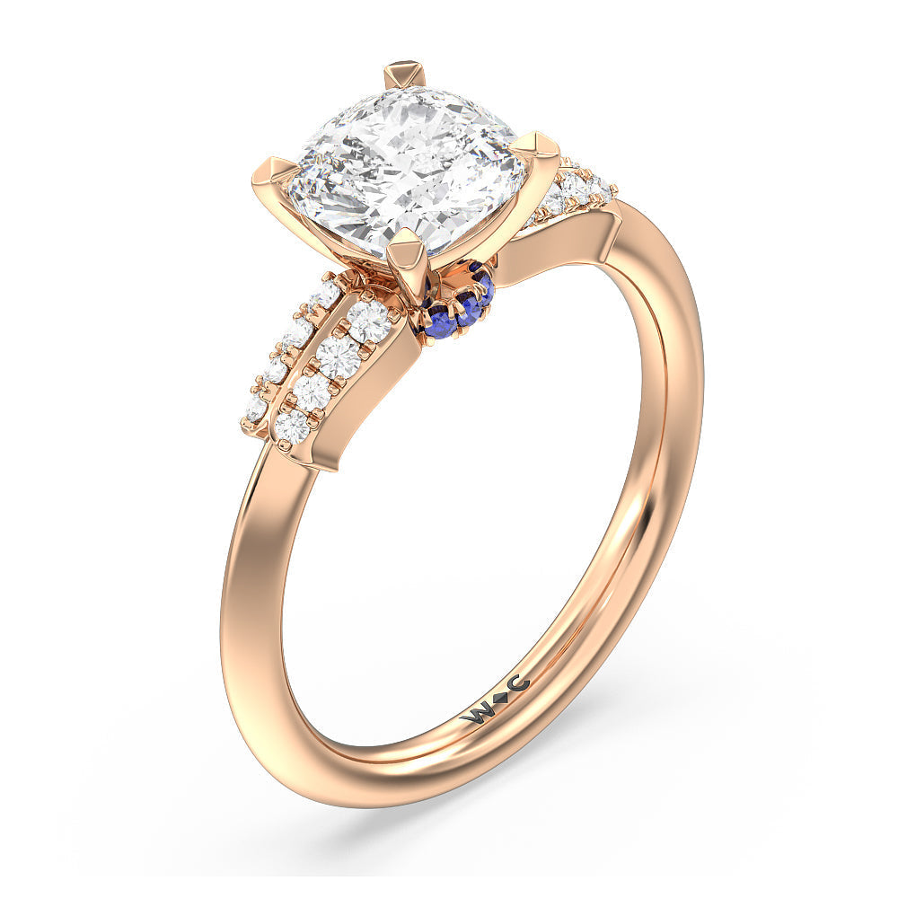 Cushion Cut Something Blue Bluebell Floral Engagement Ring with Lab Grown Diamond in 14KT Rose Gold view 3
