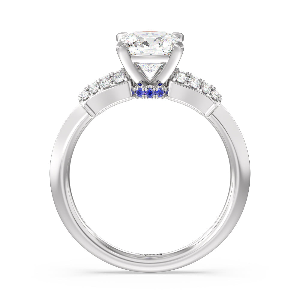 Cushion Cut Something Blue Bluebell Floral Engagement Ring with Lab Grown Diamond in 14KT Platinum view 2

