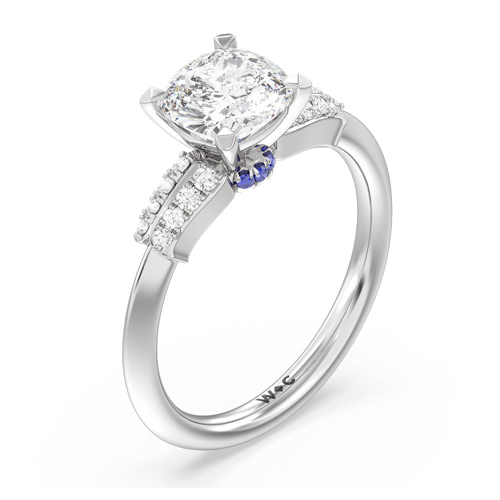 Cushion Cut Something Blue Bluebell Floral Engagement Ring with Lab Grown Diamond in 14KT Platinum view 3
