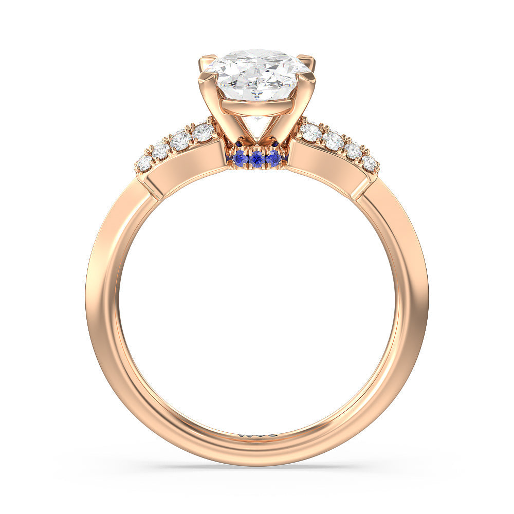 Oval Cut Something Blue Bluebell Floral Engagement Ring with Lab Grown Diamond in 14KT Rose Gold view 2
