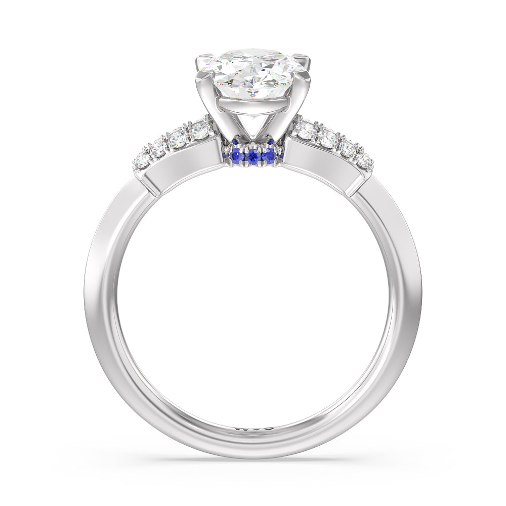 Oval Cut Something Blue Bluebell Floral Engagement Ring with Lab Grown Diamond in 14KT Platinum view 2
