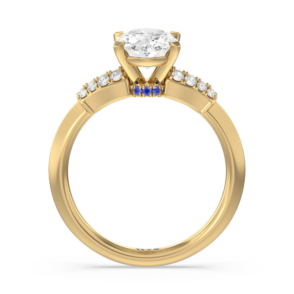 Oval Cut Something Blue Bluebell Floral Engagement Ring with Lab Grown Diamond in 14KT Yellow Gold view 2
