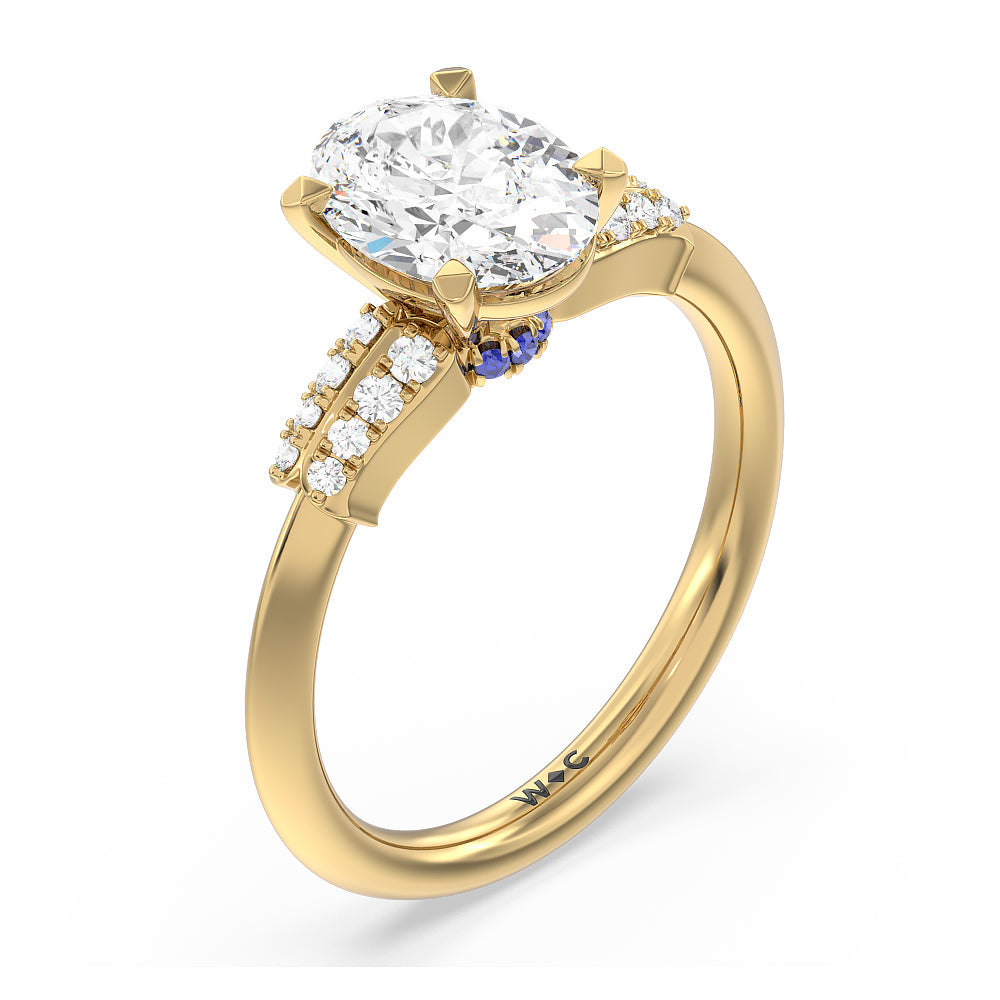 Oval Cut Something Blue Bluebell Floral Engagement Ring with Lab Grown Diamond in 14KT Yellow Gold view 3
