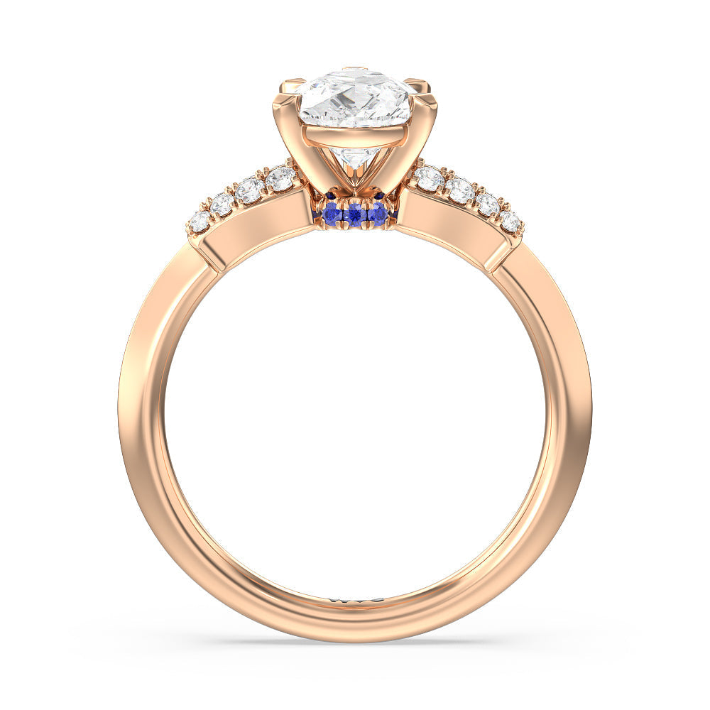 Pear Cut Something Blue Bluebell Floral Engagement Ring with Lab Grown Diamond in 14KT Rose Gold view 2
