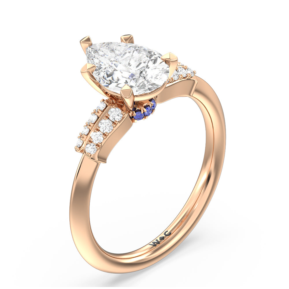 Pear Cut Something Blue Bluebell Floral Engagement Ring with Lab Grown Diamond in 14KT Rose Gold view 3
