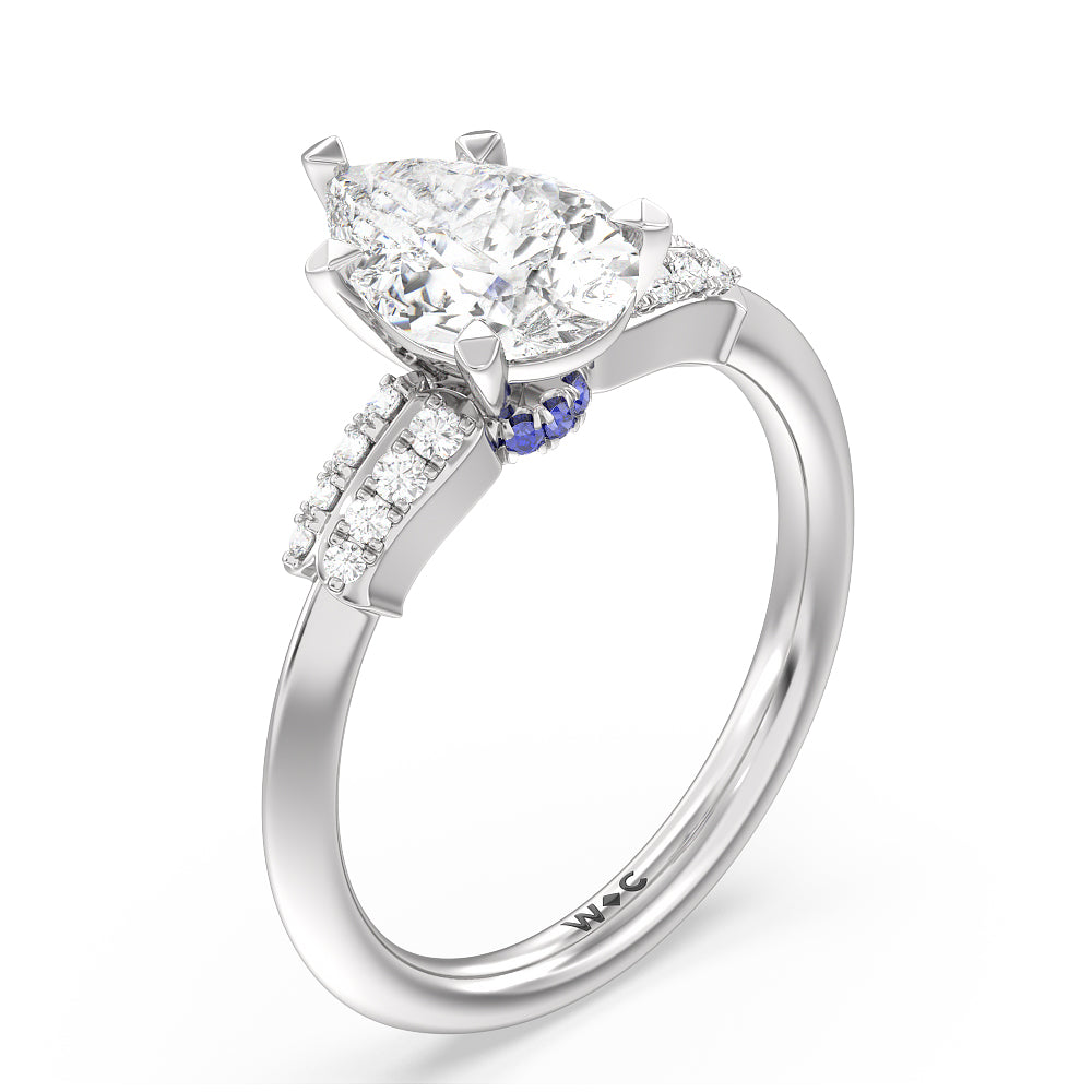 Pear Cut Something Blue Bluebell Floral Engagement Ring with Lab Grown Diamond in 14KT Platinum view 3
