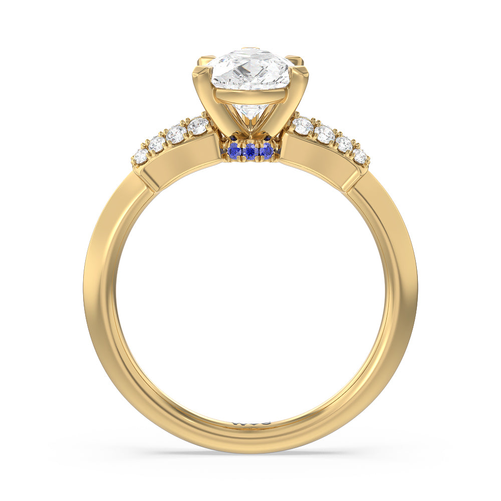 Pear Cut Something Blue Bluebell Floral Engagement Ring with Lab Grown Diamond in 14KT Yellow Gold view 2
