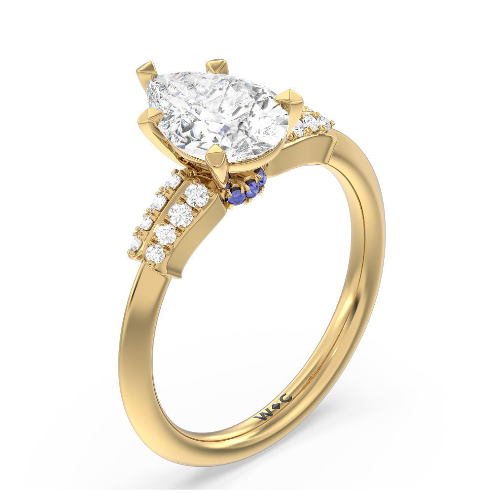Pear Cut Something Blue Bluebell Floral Engagement Ring with Lab Grown Diamond in 14KT Yellow Gold view 3
