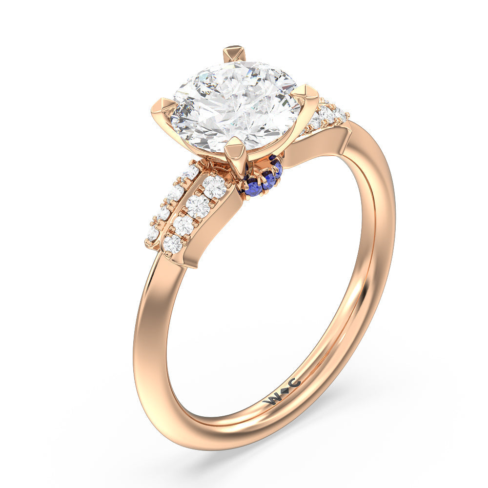 Round Cut Something Blue Bluebell Floral Engagement Ring with Lab Grown Diamond in 14KT Rose Gold view 3
