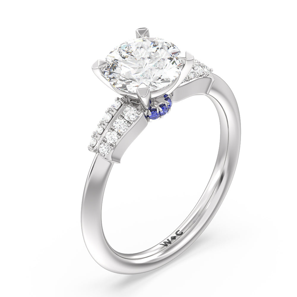 Round Cut Something Blue Bluebell Floral Engagement Ring with Lab Grown Diamond in 14KT Platinum view 3
