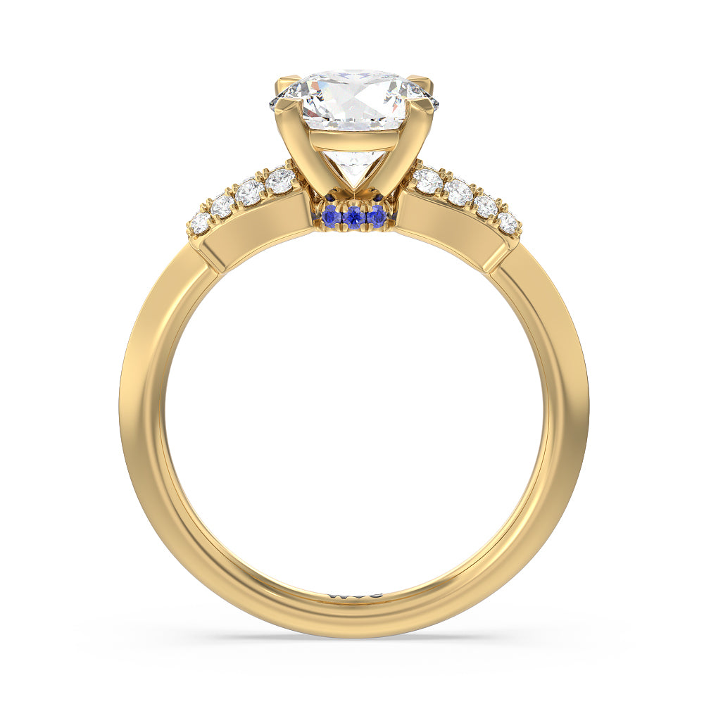 Round Cut Something Blue Bluebell Floral Engagement Ring with Lab Grown Diamond in 14KT Yellow Gold view 2
