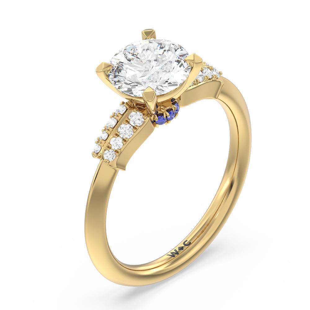 Round Cut Something Blue Bluebell Floral Engagement Ring with Lab Grown Diamond in 14KT Yellow Gold view 3
