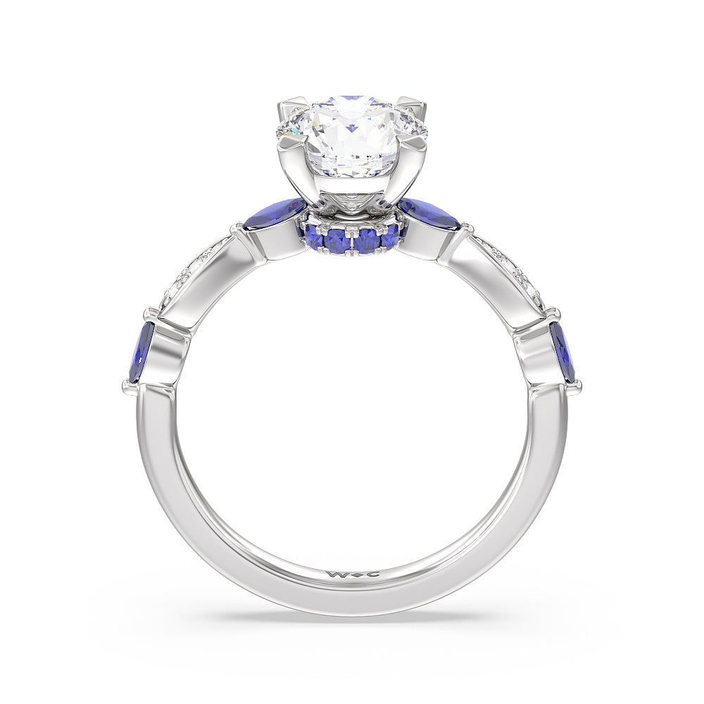 Something Blue Gerbera Marquise Created Blue Sapphire and Diamond Engagement Ring with Round Cut Diamond in 14KT Platinum view 2
