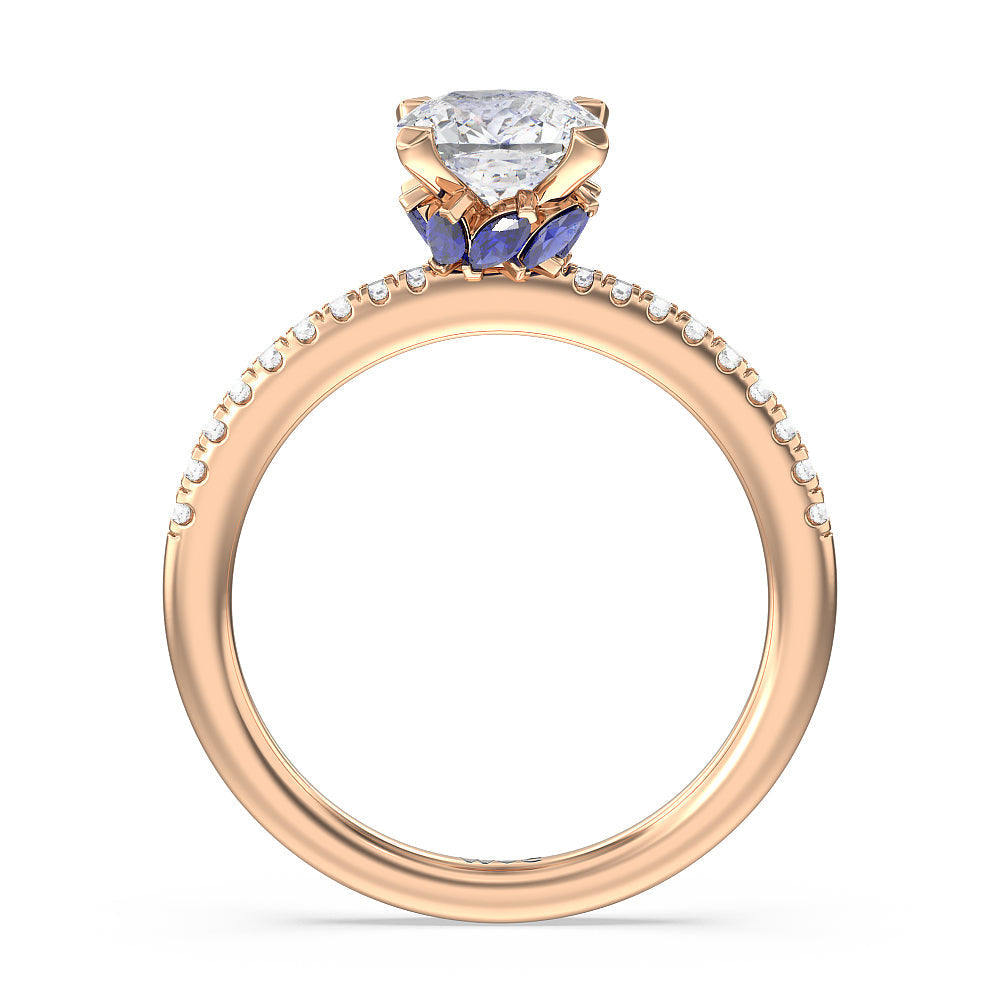 Periwinkle Under Halo Engagement Ring with Cushion Cut Diamond in 14KT Rose Gold view 2
