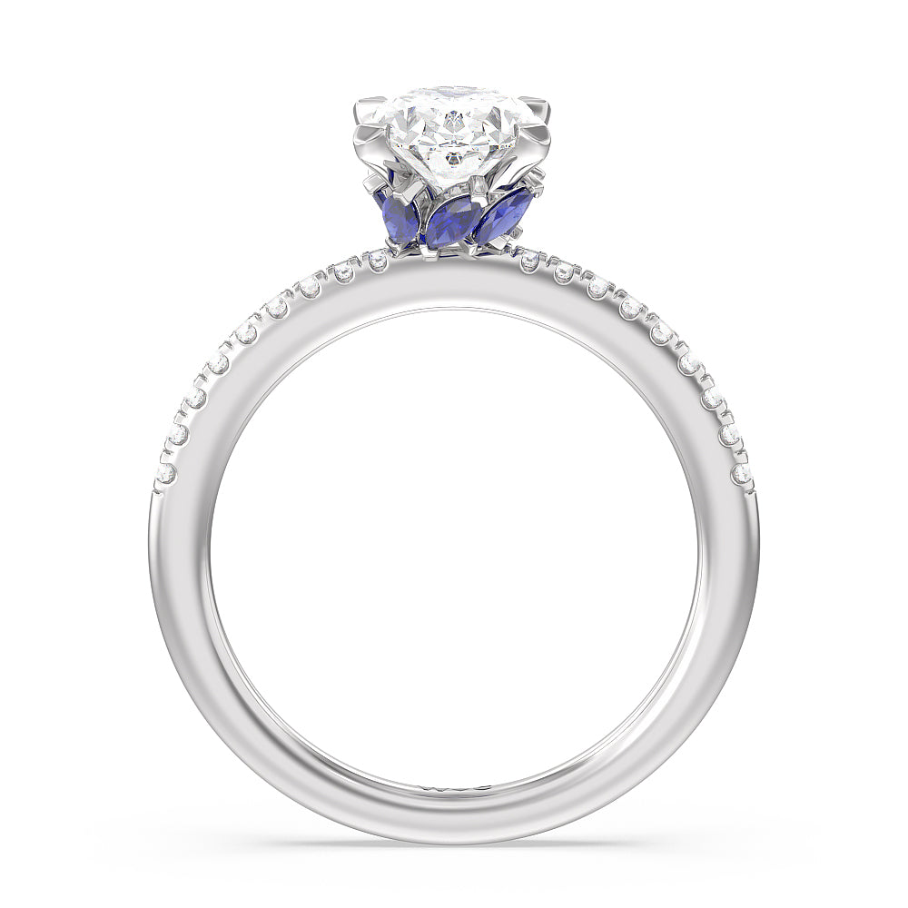 Something Blue Periwinkle Under Halo Engagement Ring with Oval Cut Diamond in 14KT Platinum view 2
