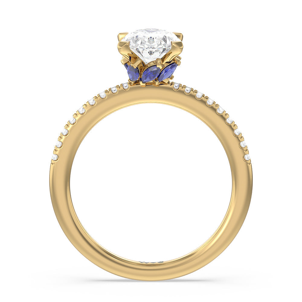 Periwinkle Under Halo Engagement Ring with Oval Cut Diamond in 14KT Yellow Gold view 2
