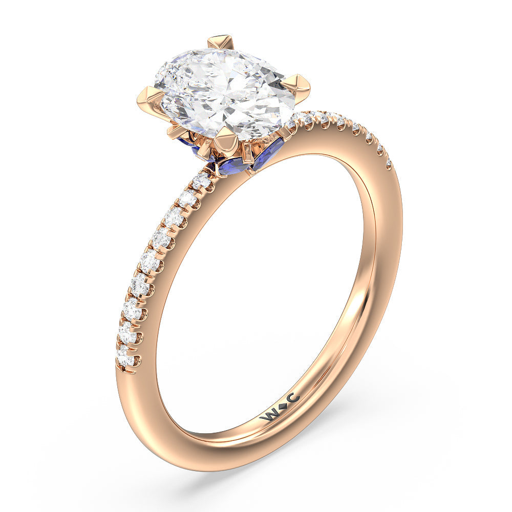 Periwinkle Under Halo Engagement Ring with Round Cut Diamond in 14KT Rose Gold view 3
