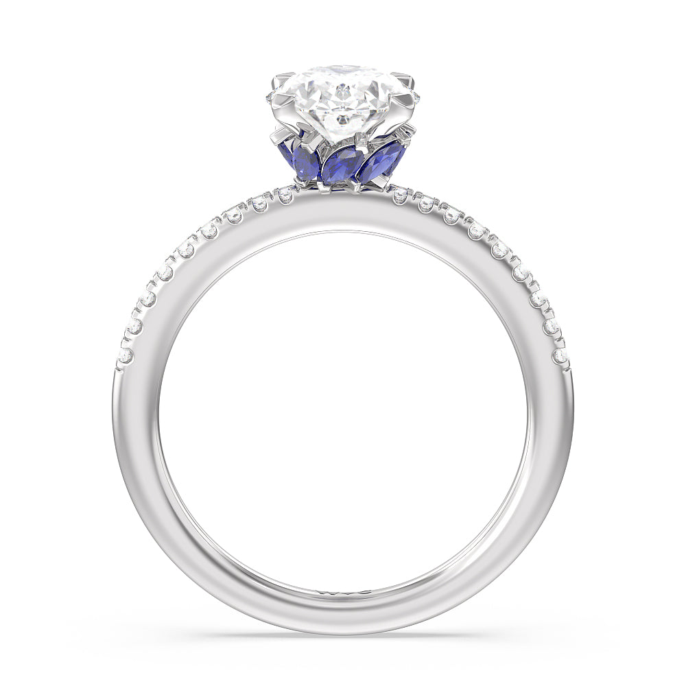 Something Blue Periwinkle Under Halo Engagement Ring with Round Cut Diamond in 14KT Platinum view 2

