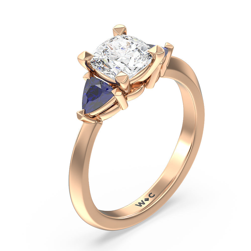 Knife Edge Trillion Engagement Ring with Cushion Cut Diamond in 14KT Rose Gold view 3
