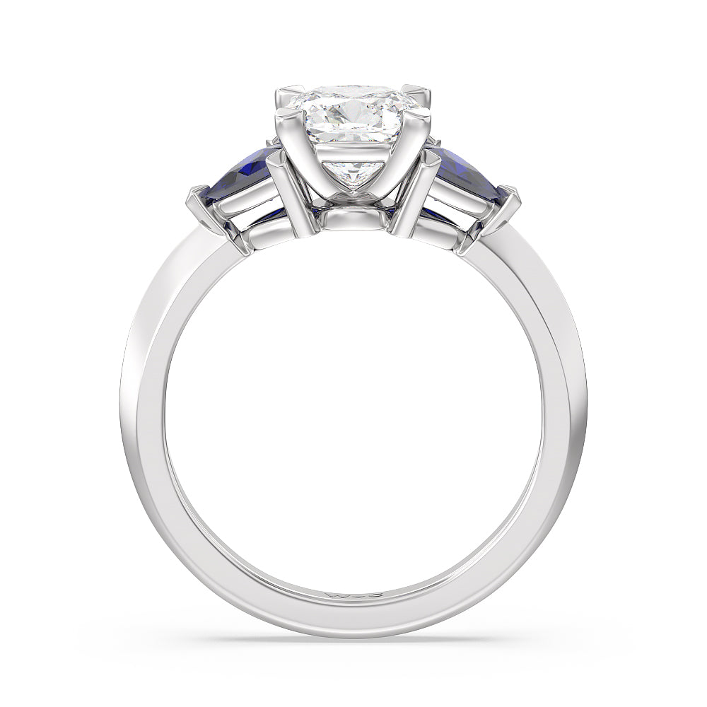 Knife Edge Trillion Engagement Ring with Cushion Cut Diamond in 14KT Platinum view 2
