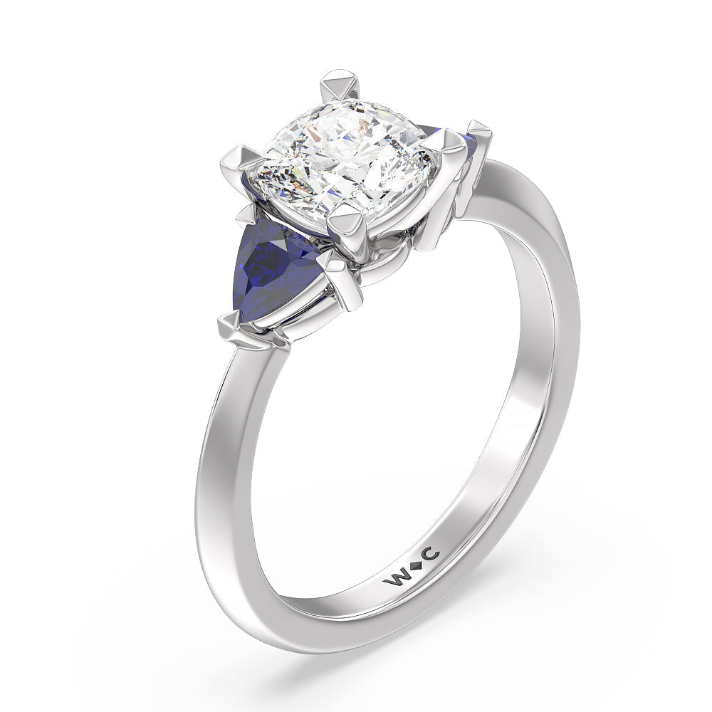 Knife Edge Trillion Engagement Ring with Cushion Cut Diamond in 14KT Platinum view 3
