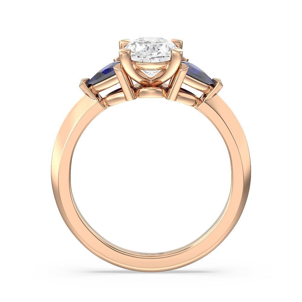 Knife Edge Trillion Engagement Ring with Oval Cut Diamond in 14KT Rose Gold view 2

