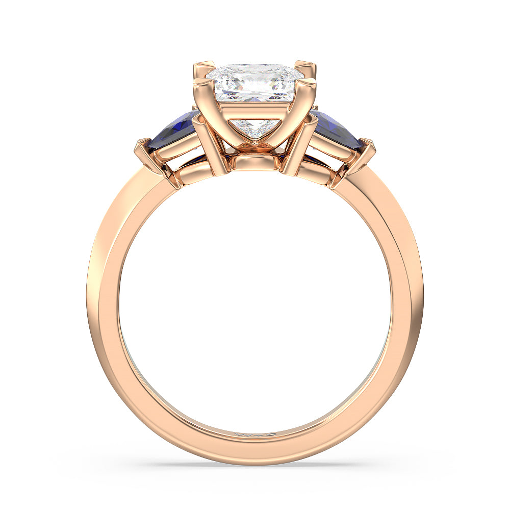 Knife Edge Trillion Engagement Ring with Princess Cut Diamond in 14KT Rose Gold view 2
