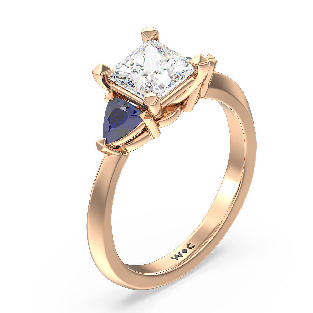 Princess Cut Something Blue Knife Edge Trillion Engagement Ring with Lab Grown Diamond in 14KT Rose Gold view 3
