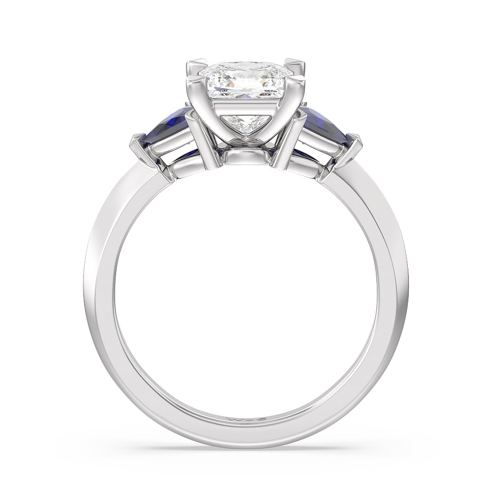 Princess Cut Something Blue Knife Edge Trillion Engagement Ring with Lab Grown Diamond in 14KT Platinum view 2
