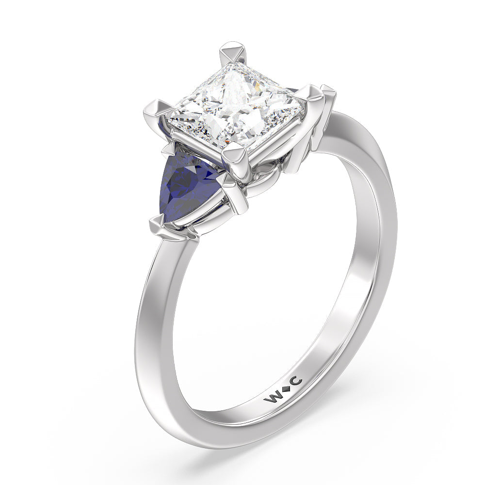 Princess Cut Something Blue Knife Edge Trillion Engagement Ring with Lab Grown Diamond in 14KT Platinum view 3
