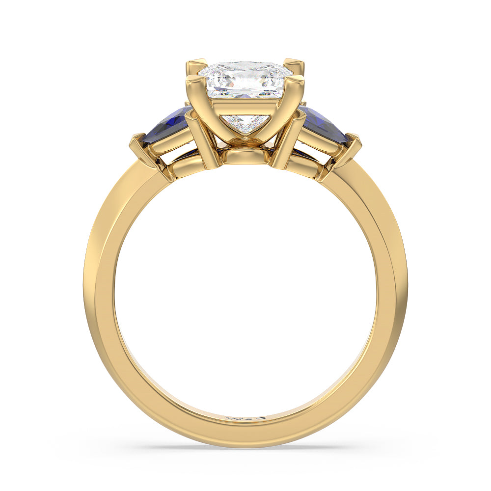 Knife Edge Trillion Engagement Ring with Princess Cut Diamond in 14KT Yellow Gold view 2
