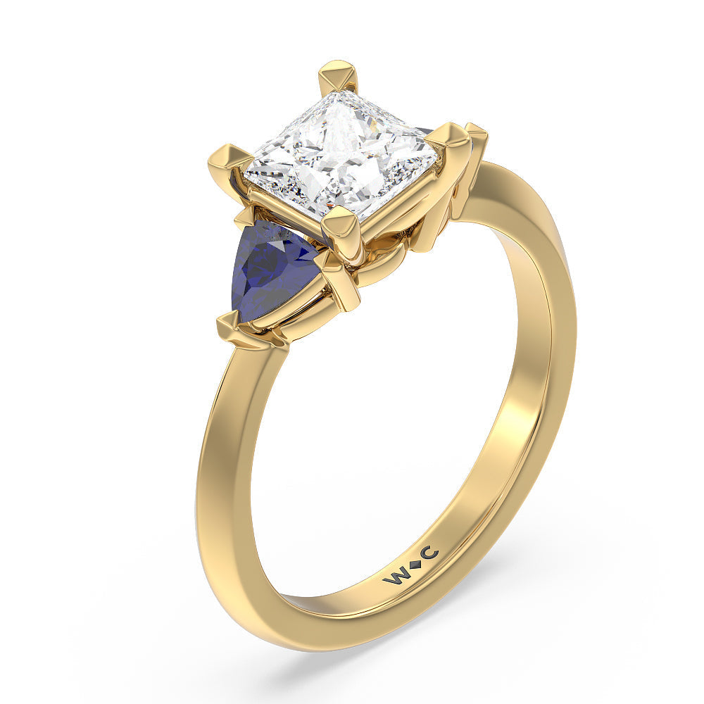 Princess Cut Something Blue Knife Edge Trillion Engagement Ring with Lab Grown Diamond in 14KT Yellow Gold view 3
