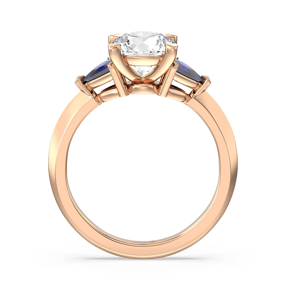 Knife Edge Trillion Engagement Ring with Round Cut Diamond in 14KT Rose Gold view 2
