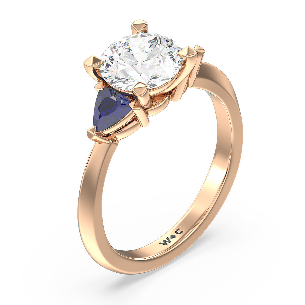 Knife Edge Trillion Engagement Ring with Round Cut Diamond in 14KT Rose Gold view 3
