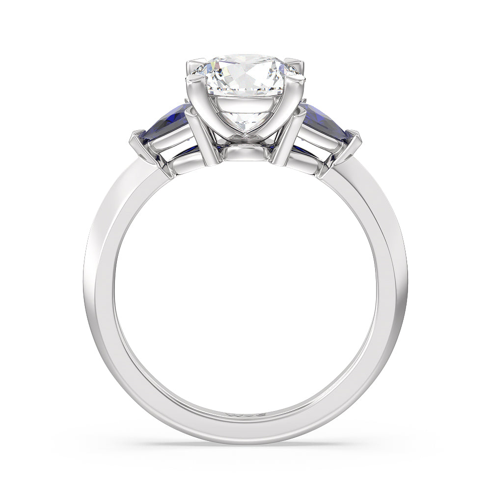 Knife Edge Trillion Engagement Ring with Round Cut Diamond in 14KT Platinum view 2

