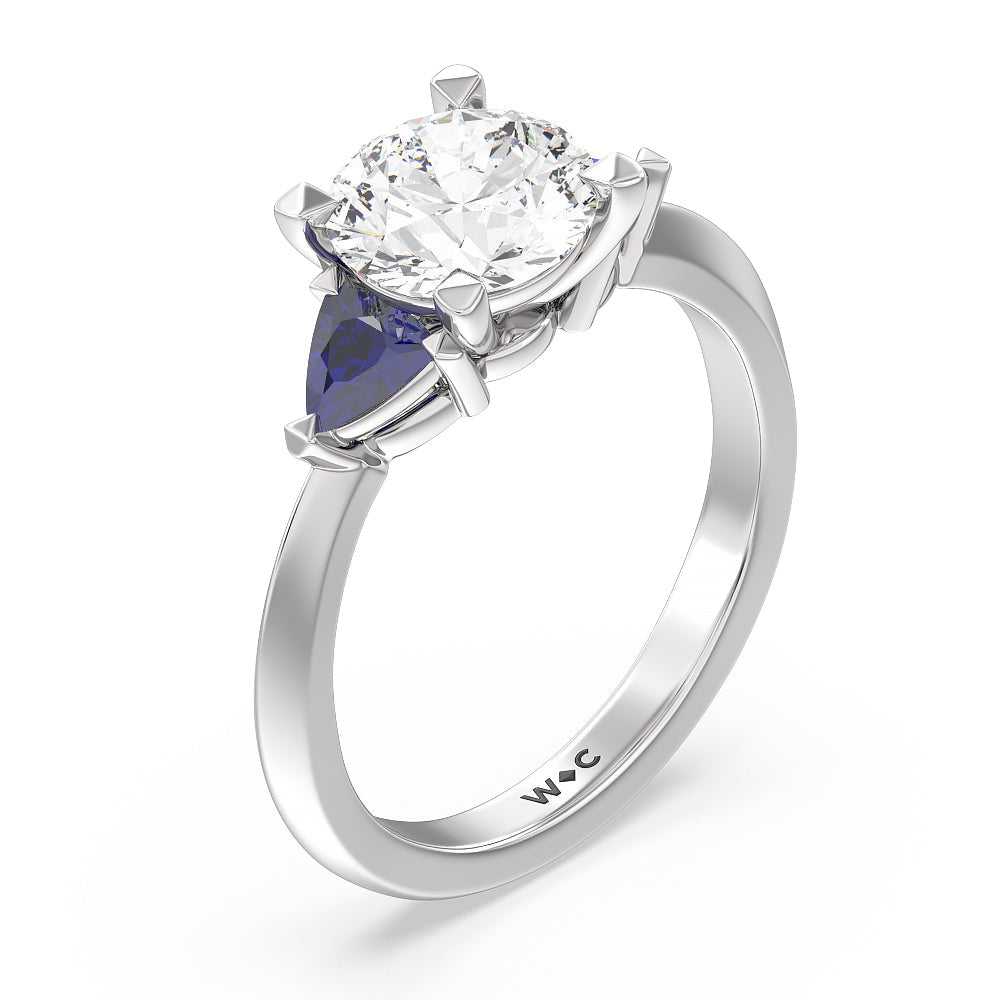 Knife Edge Trillion Engagement Ring with Round Cut Diamond in 14KT Platinum view 3
