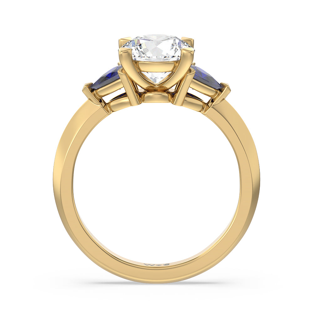 Knife Edge Trillion Engagement Ring with Round Cut Diamond in 14KT Yellow Gold view 2
