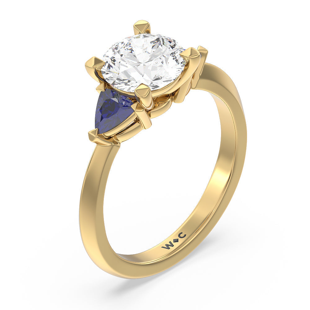 Round Cut Something Blue Knife Edge Trillion Engagement Ring with Lab Grown Diamond in 14KT Yellow Gold view 3

