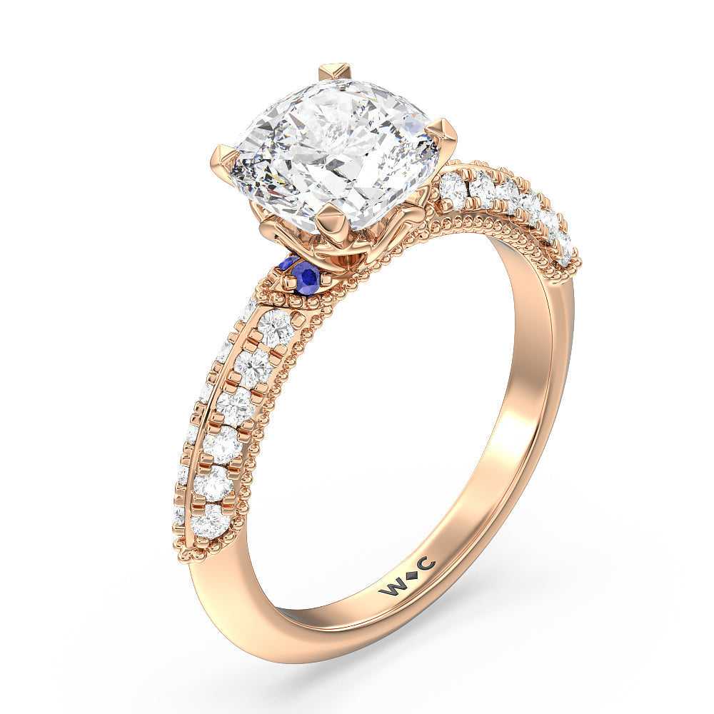 Orchid Knife Edge Engagement Ring with Cushion Cut Diamond in 14KT Rose Gold view 3
