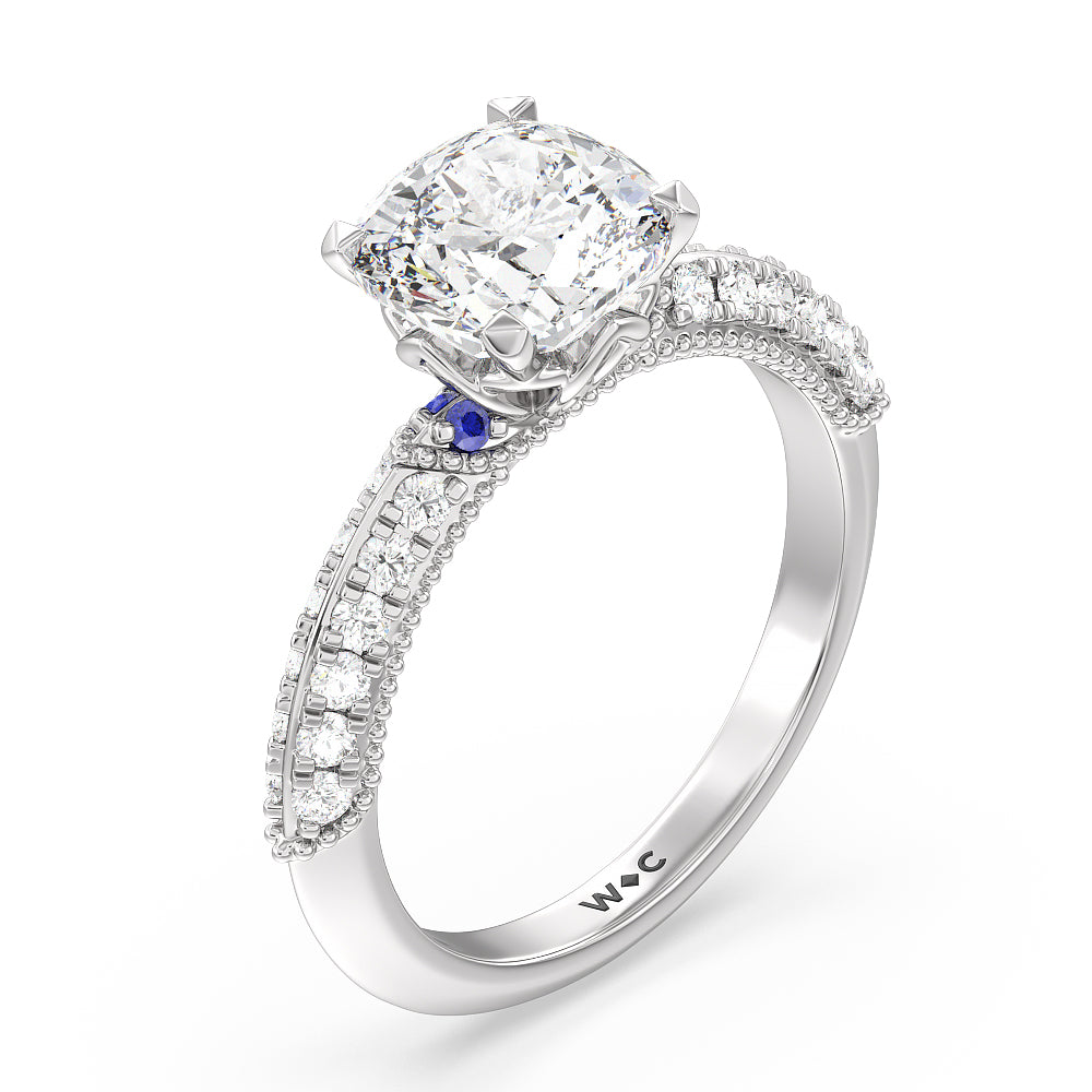 Orchid Knife Edge Engagement Ring with Cushion Cut Diamond in 14KT Platinum view 3
