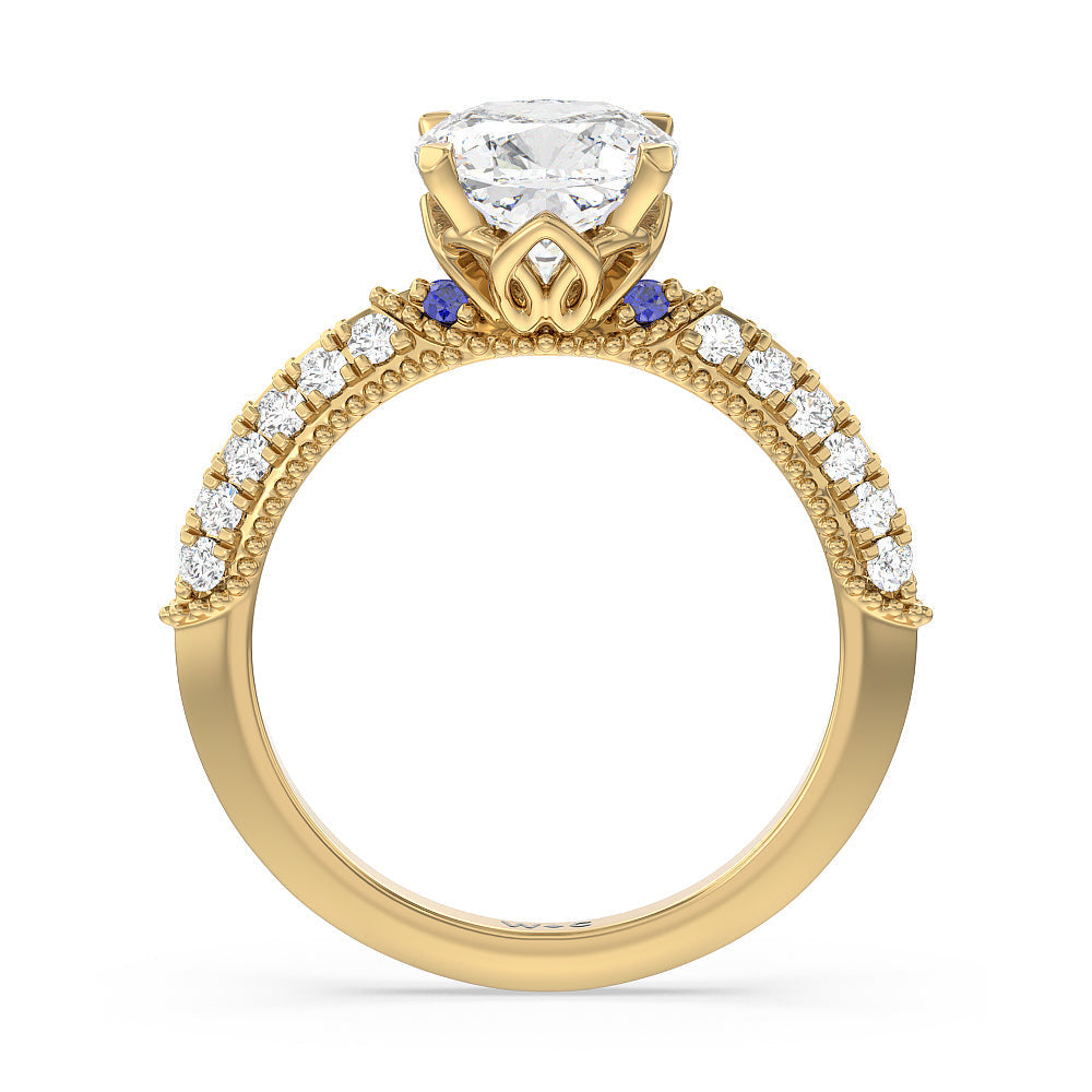 Orchid Knife Edge Engagement Ring with Cushion Cut Diamond in 14KT Yellow Gold view 2
