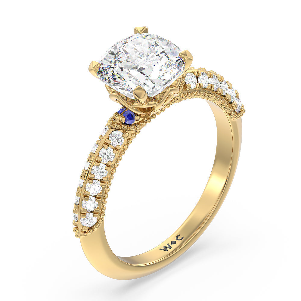 Orchid Knife Edge Engagement Ring with Cushion Cut Diamond in 14KT Yellow Gold view 3
