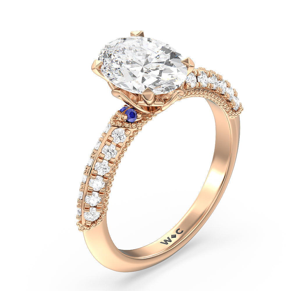 Orchid Knife Edge Engagement Ring with Oval Cut Diamond in 14KT Rose Gold view 3
