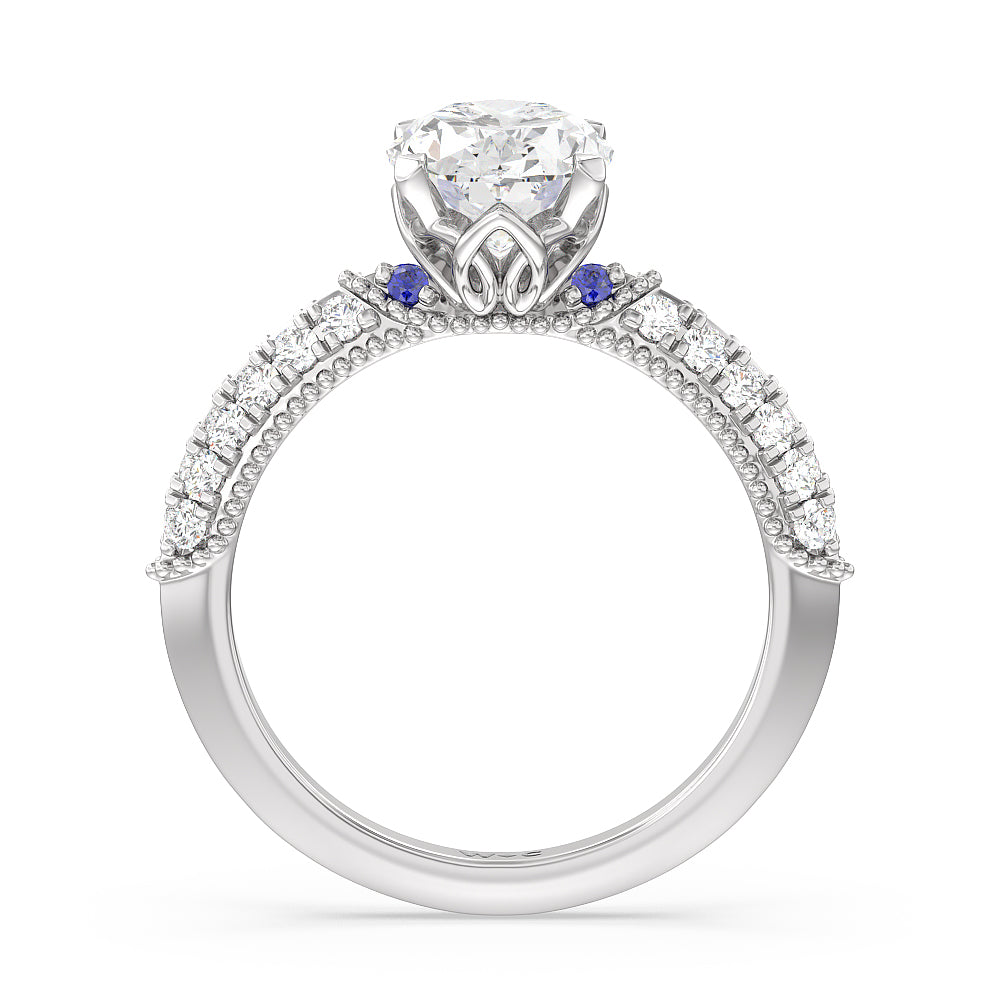 Something Blue Orchid Knife Edge Engagement Ring with Oval Cut Diamond in 14KT Platinum view 2
