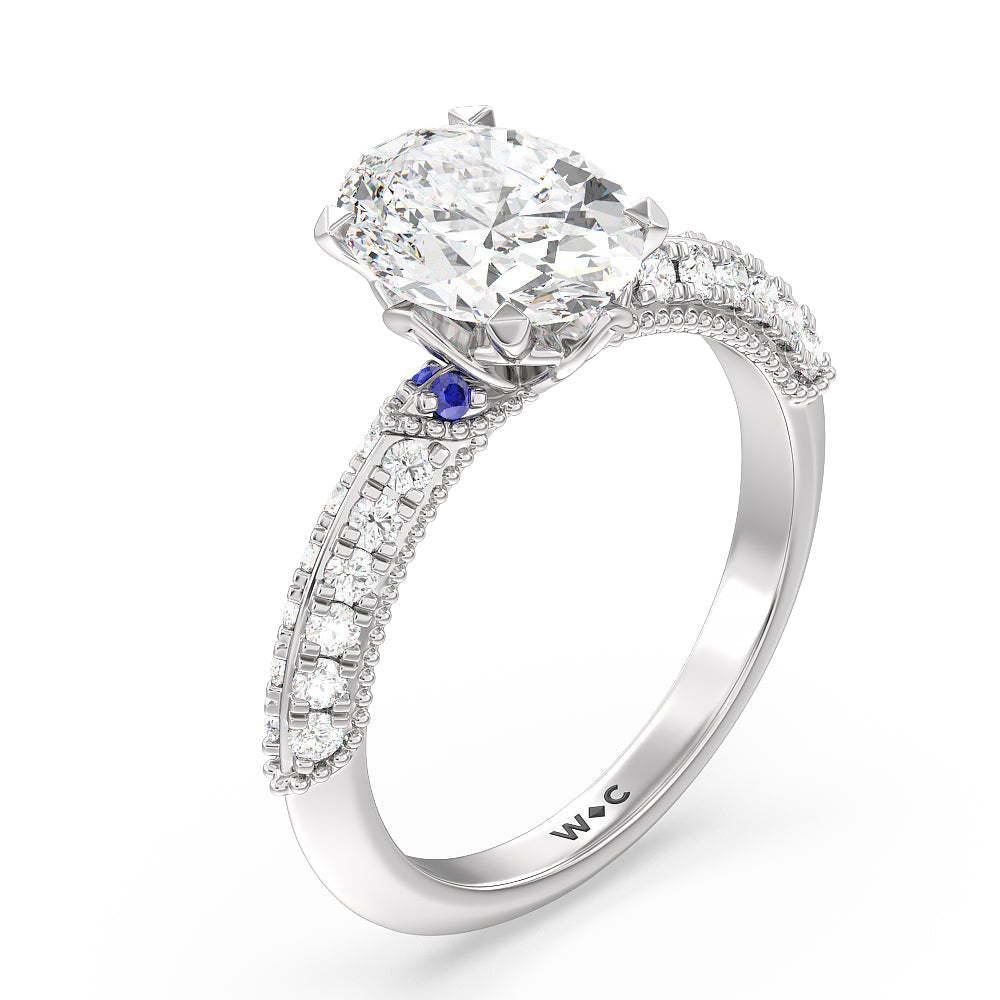 Something Blue Orchid Knife Edge Engagement Ring with Oval Cut Diamond in 14KT Platinum view 3
