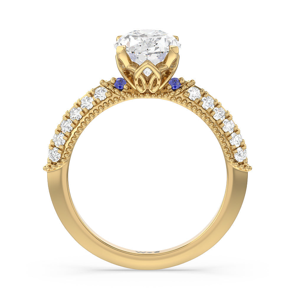 Orchid Knife Edge Engagement Ring with Oval Cut Diamond in 14KT Yellow Gold view 2
